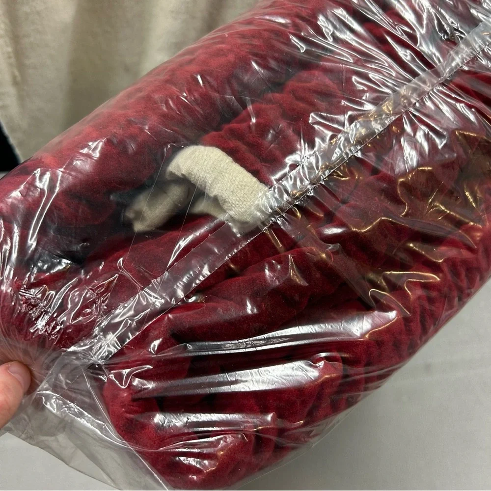 Pottery Barn Cross Stitch Velvet Quilt Ruby Red Full / Queen NEW